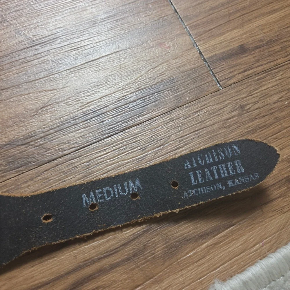 Atchison Leather Elastic Belt Strap Black Leather Ends M Adjustable Made in USA